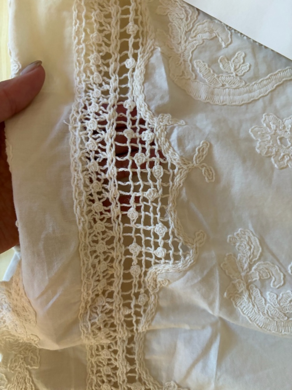 Mango Cream Cotton Lace Crochet Sleeve Blouse - Picture 7 of 7